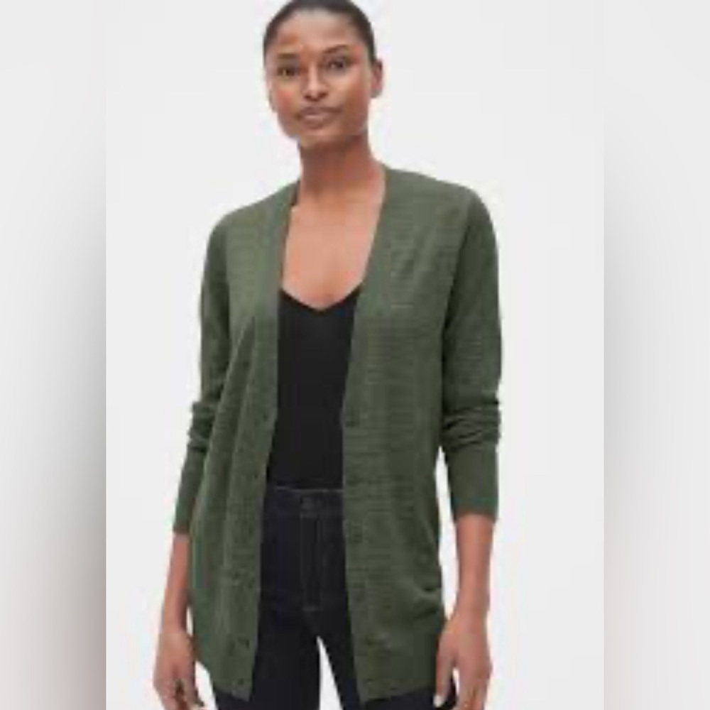 NWOT 100% Merino Wool Green Boyfriend Cardigan - Picture 1 of 12